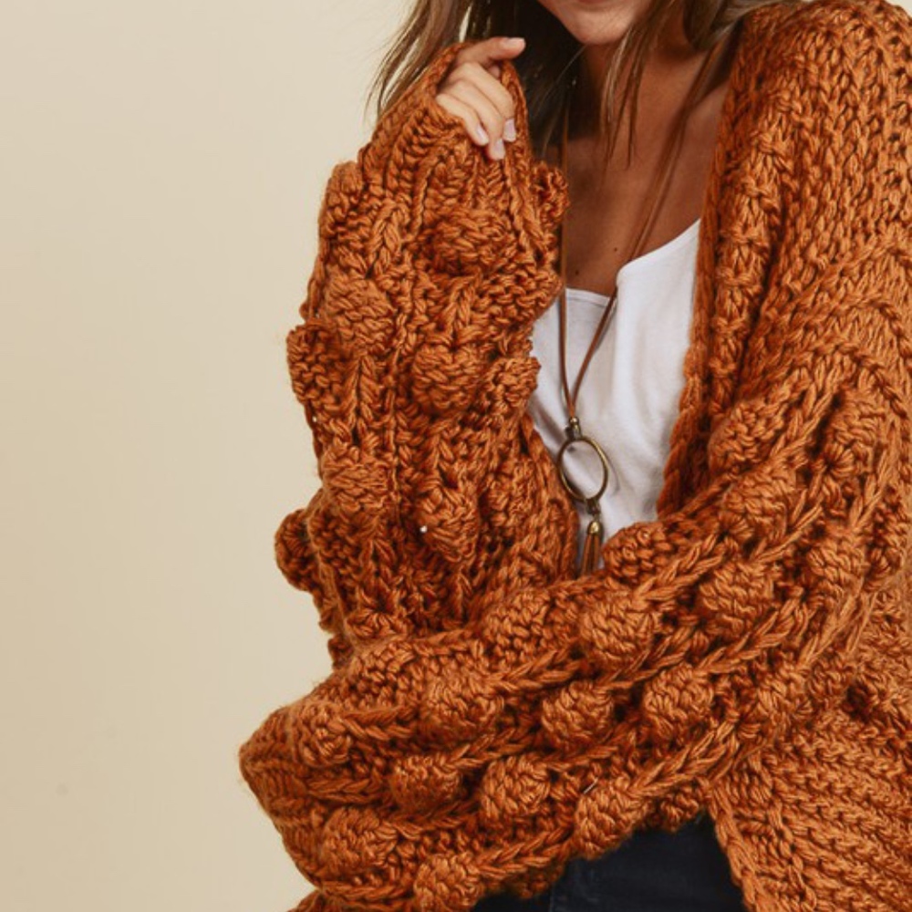 Last 1! ~ NWT Chunky Knit Pom Pom Cardigan Sweater - Picture 2 of 2